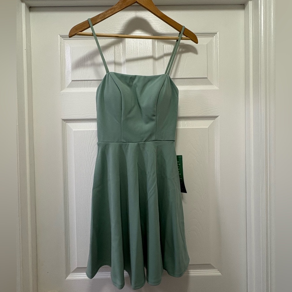 Elegant Bridesmade Sage Green Spaghetti Strap Dress